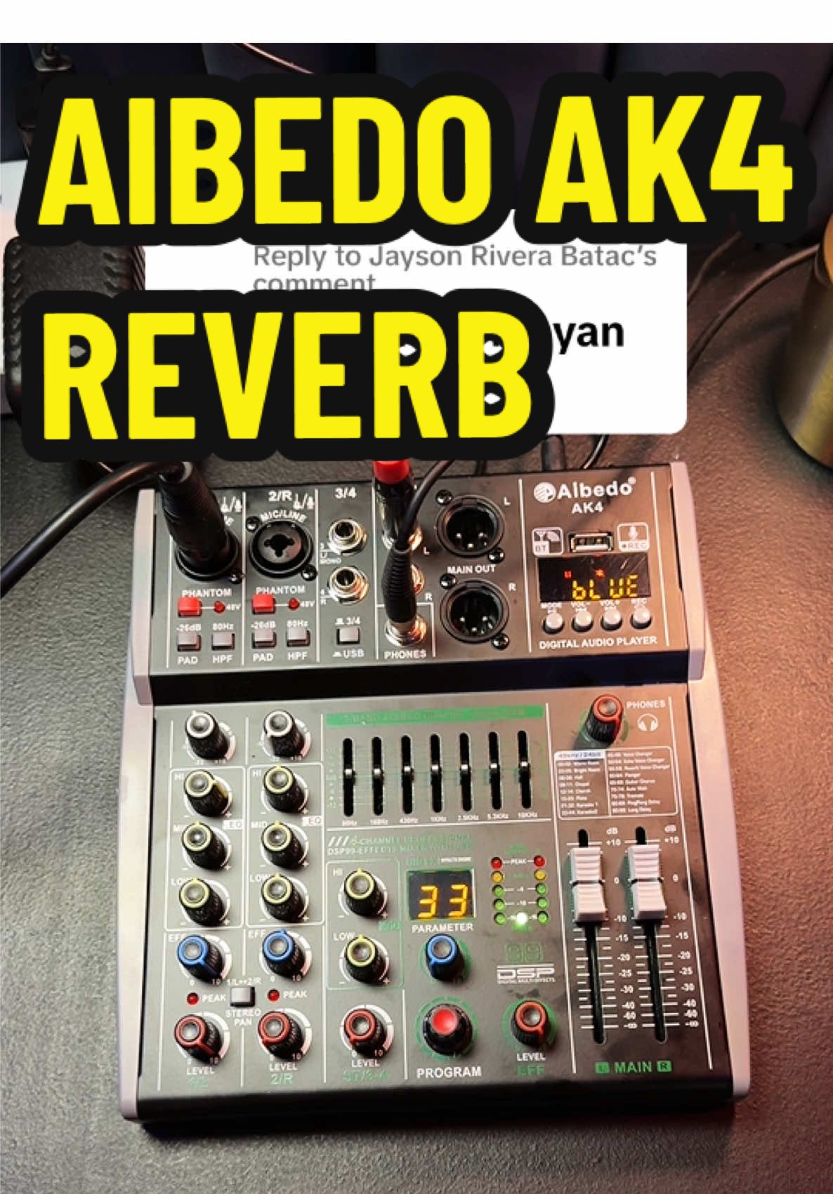 Replying to @Jayson Rivera Batac AIBEDO AK4 MIXER WITH REVERB DSP #pinoysoundguy #aibedo #audiomixer #soundsystem #microphone 