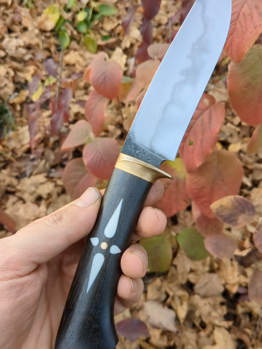 Hunting knife with stylized flower ornaments, W2 carbon steel blade with stabilized bog oak handle. #handcrafted #knife #madeintransylvania #romania #clujnapoca #kolozsvár #oak #bogoak #hunting #huntingknife #hamon #carbonsteel #Outdoors 