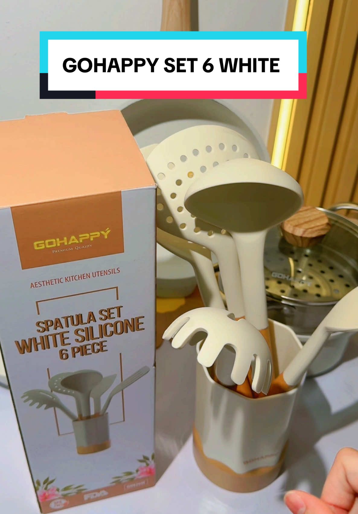 GOHAPPY SPATULA SET 6 WHITE #gohappy #spatula #spatulaset #spatulasilicon #fyp #alatmasak #kitchenware #cookware #utensils #trend #antileleh #tahanpanas #foryou #viral #aesthetic #4u
