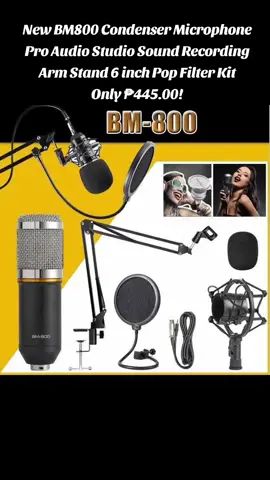 #New BM800 Condenser Microphone Pro Audio Studio Sound Recording Arm Stand 6 inch Pop Filter Kit Only ₱445.00!