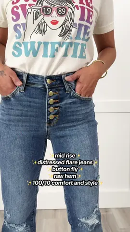 talk about perfection! these jeans from Judy Blue check all the boxes!  ✅ mid rise  ✅ distressed flare  ✅ amazing stretch  ✅ 100/10 comfort and style  ✅ button fly 