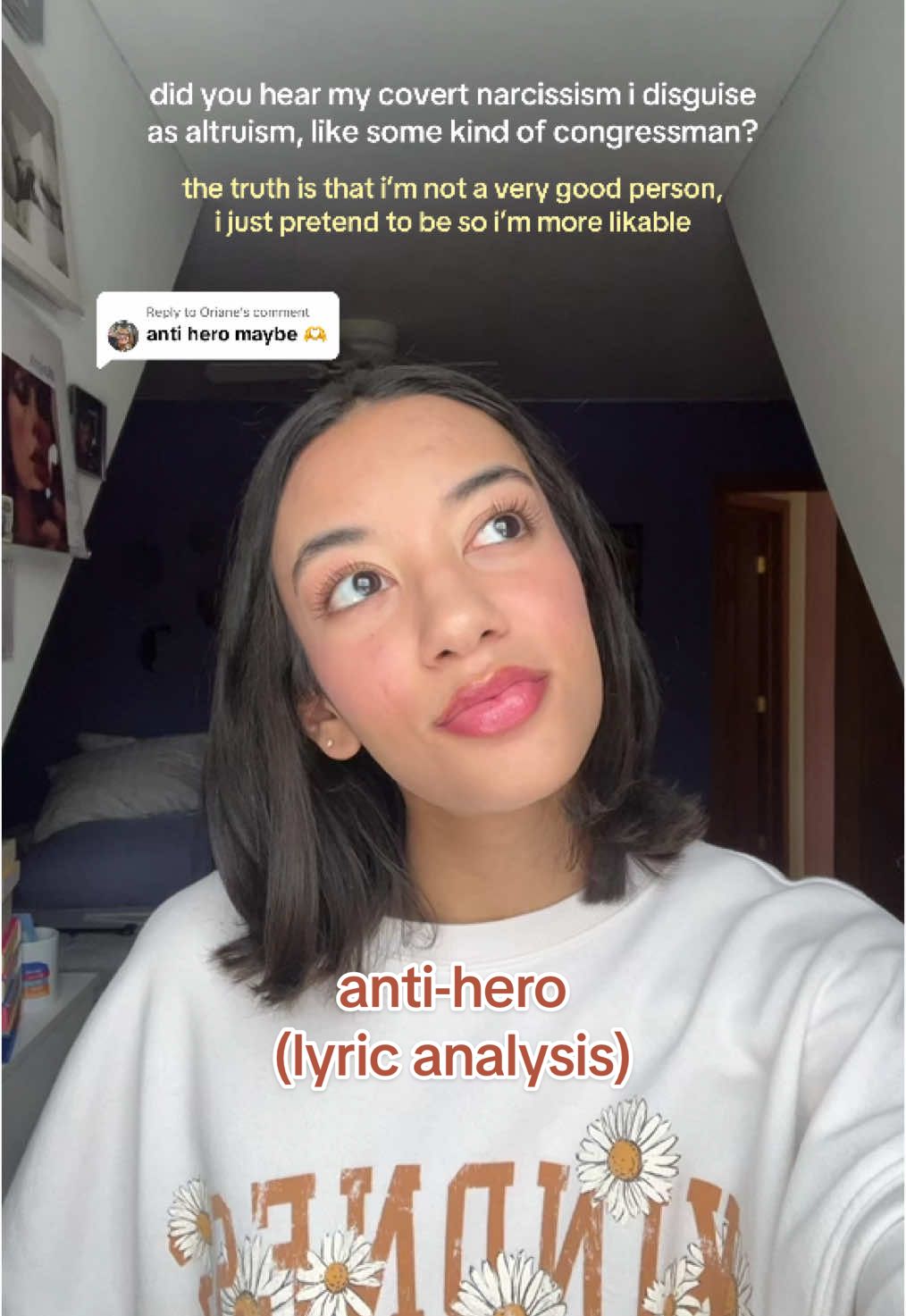 Replying to @Oriane anti-hero ❤️‍🩹 #heartfelthan #antihero #midnights #midnightstaylorswift #taylorswift #swiftie #swifttok #lyricanalysis #fy #fyp #lyrics #music 