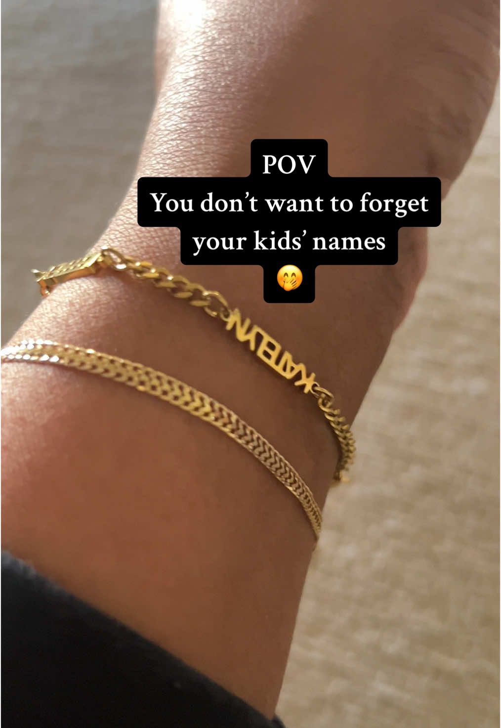 Bracelet from Love + Together! I’m obsessed with personalized jewelry with my kids’ names on them 🥰 #personalized #personalizedjewelry #bracelets #loveandtogether #mom #momlife #momsover40 #iamayshab #fyp #jewelry #gold #goldismyfavorite #momof3 