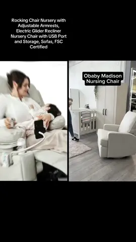 Rocking Chair Nursery with Adjustable Armrests, Electric Glider Recliner Nursery Chair with USB Port and Storage, Sofas, FSC Certified