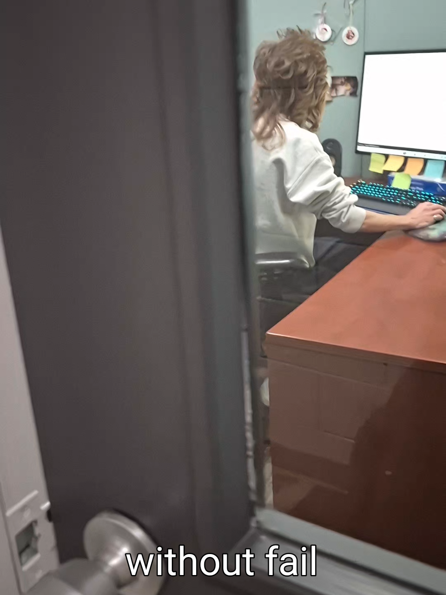 I scare my co-worker every.single.morning. #scare 