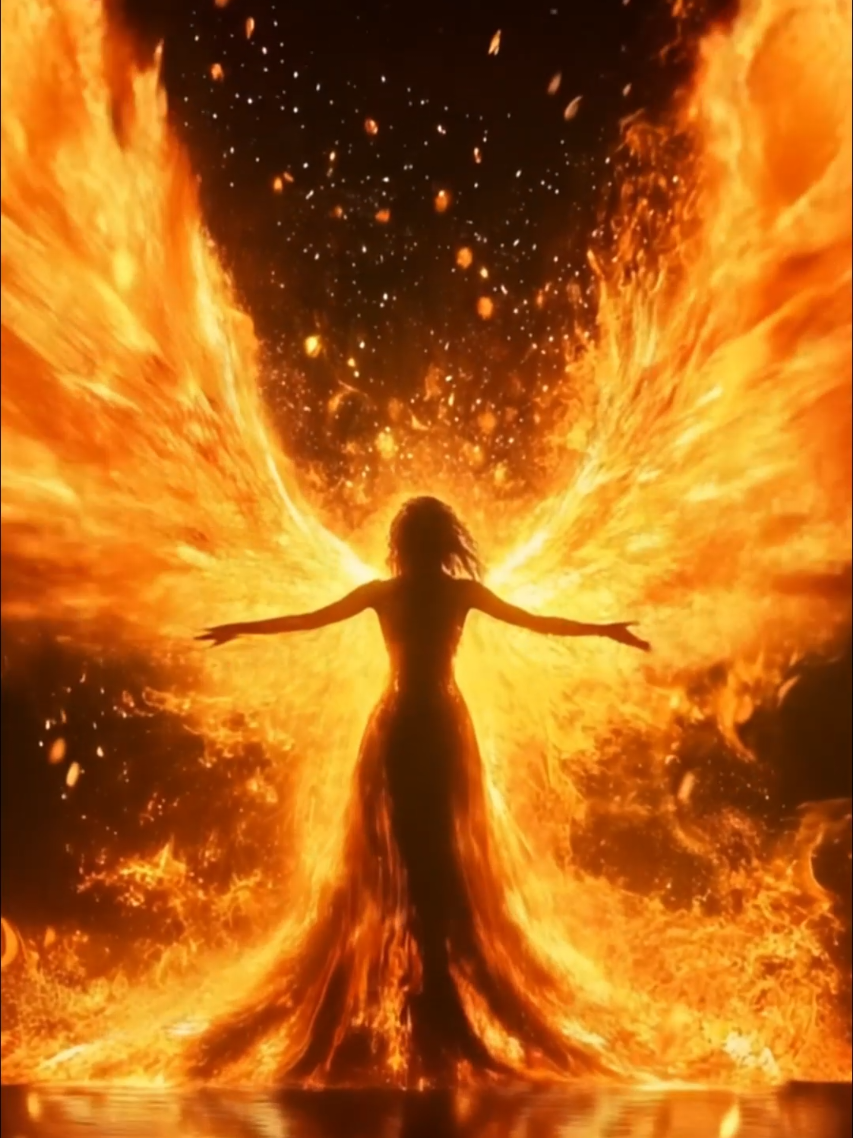 Artistic inspiration, main ideas of painting, Birth from the ashes: a woman turns into a fiery phoenix. This breathtaking moment symbolizes strength, rebirth and eternal beauty. The flames come to life and the images are mesmerizing. Feel the magic! #aiart #TikTokAesthetics #natai #fyp #wallpaper #viral_video #magicmoment #Trends2025 