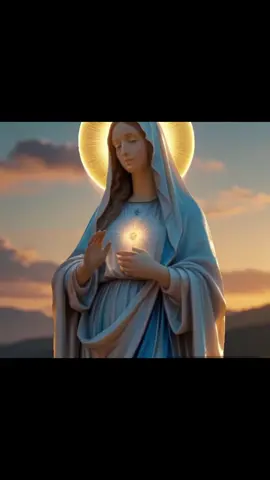 Witness the Virgin Mary in an epic evening light. A serene and divine scene, with golden sunset rays illuminating her grace. A moment of peace and beauty that feels truly heavenly. 🌅✨ #VirginMary #DivineLight #EpicArt #HeavenlyBeauty #SacredScene #SpiritualArt #SunsetGlow #EtherealVibes #ReligiousArt #PeacefulMoment #GraceAndLight #HolyVision #EveningLight #InspirationalArt #faithandbeauty 