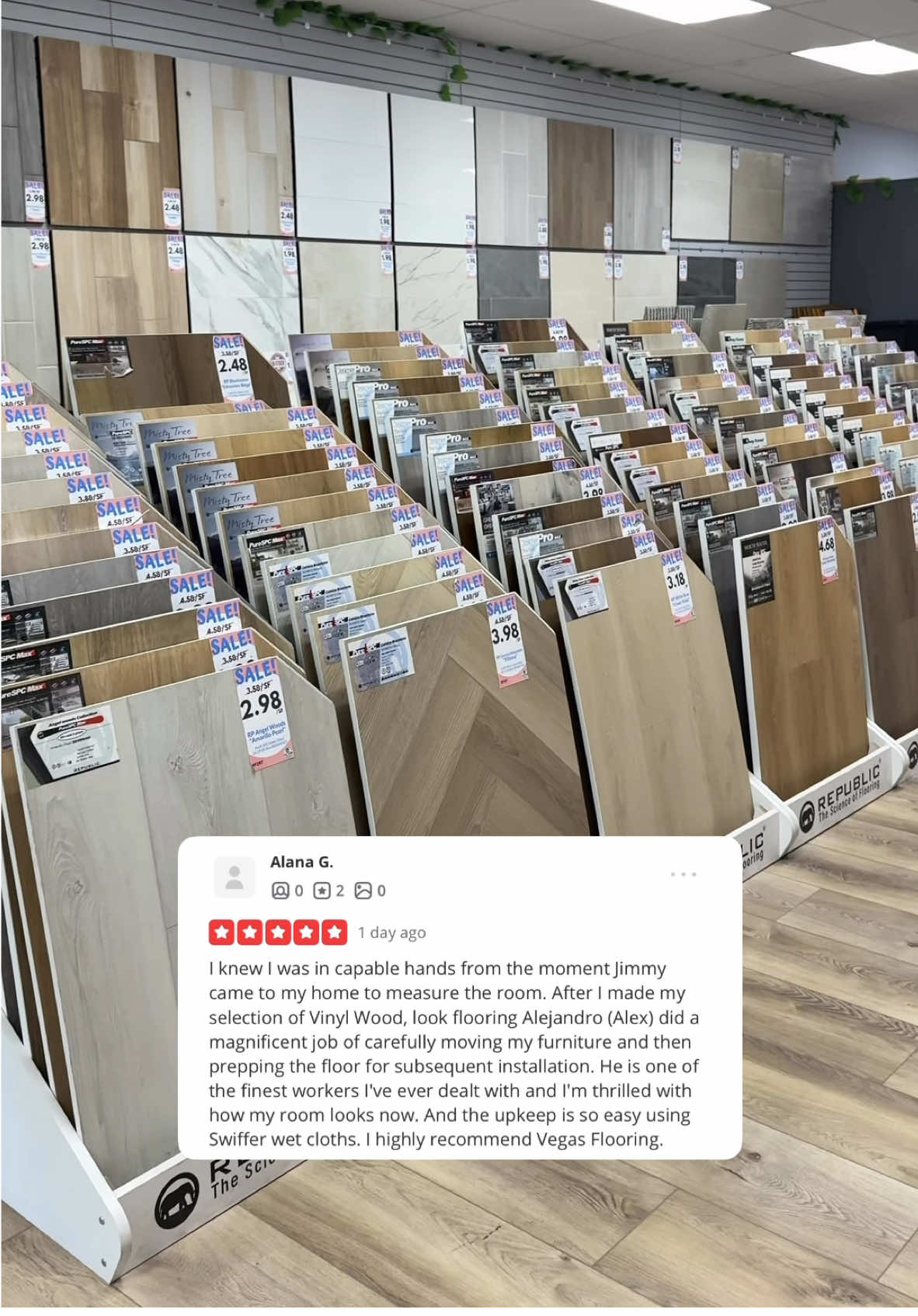 Thank you to our incredible customers for your feedback and recommendations! 💛  Your support inspires us to keep delivering the best in quality and service—it means the world to us!  #flooring #vegasflooringoutlet #flooringshowroom #lasvegasflooring #vegaslocal #vegasflooring #customerlove 