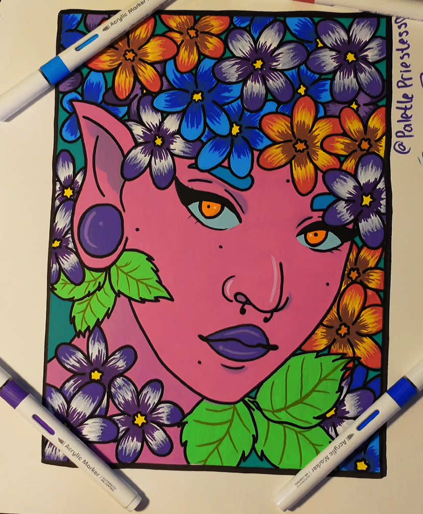 I really enjoyed using these @Shuttle Art to create this cute piece in my sketch book💖 still trying to get the hang of acrylic markers but still having fun #palettepriestess #fyp #shuttleart #shuttleartmarkers #acrylicmarkers #fypシ #smallartist #latinaartist #ocart 