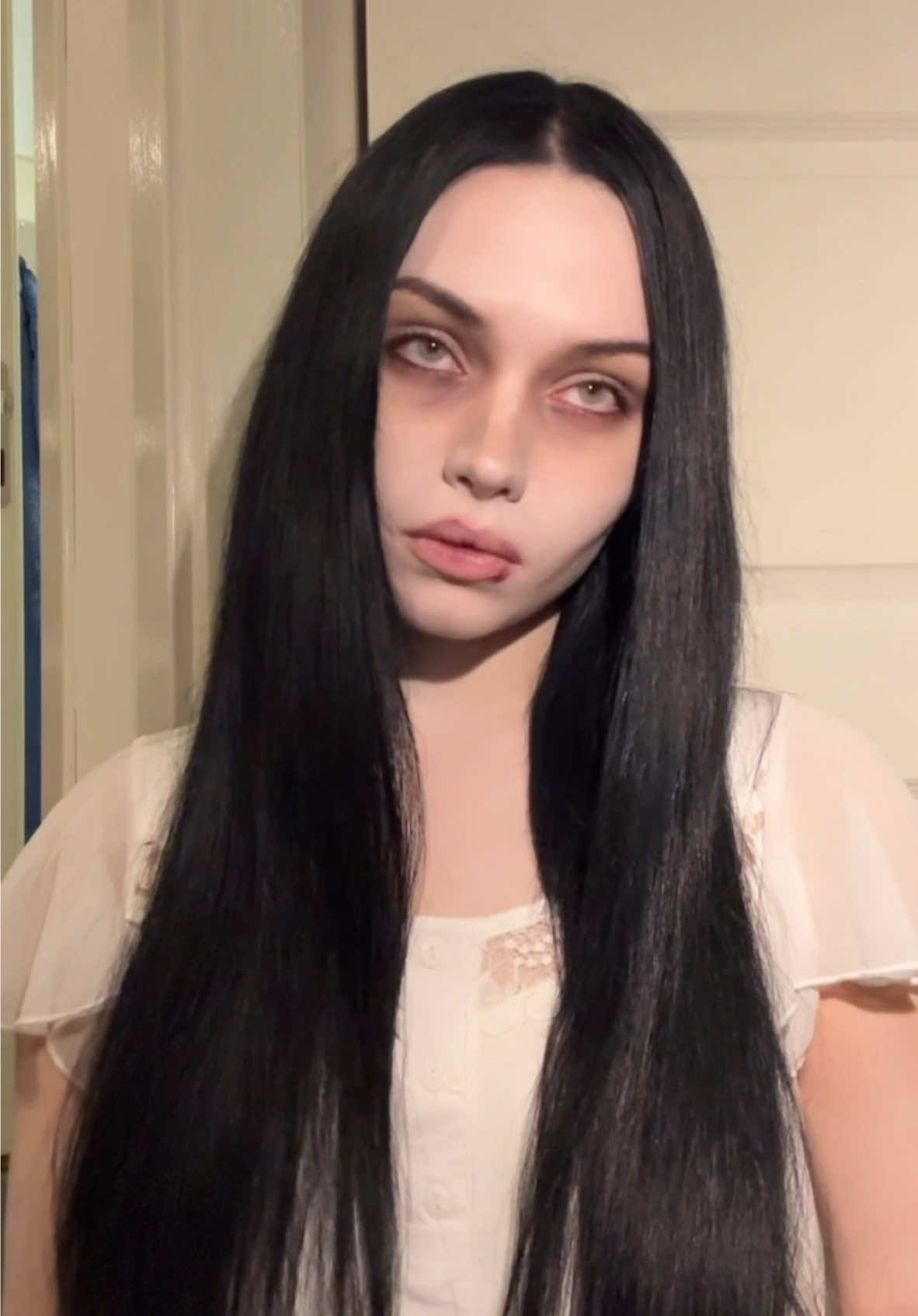 ☥  #dollcore #pale #blackhair #gothmakeup #haunting #samara #doll #eyebags #dollaesthetic #softgoth #grunge #cleangirl #southerngothic #horrortok #longhair #pale #brokendoll #TimBurton #corpsebride 