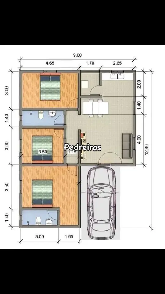 Projeto 3 Quartos #pedreiros #constructions #projeto #plantabaixa ##pedreirosoficial #construção 