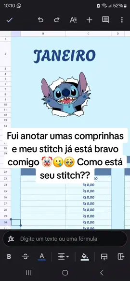 Meu stitch tá bravo por aqui, e o de vocês? Quem já está usando a Planilha fala aqui o que está achando da planilha? Já está conseguindo se organizar melhor? #planilhafinanceira #planilhas #financas #fyp #organizacao #organizacaofinanceira 