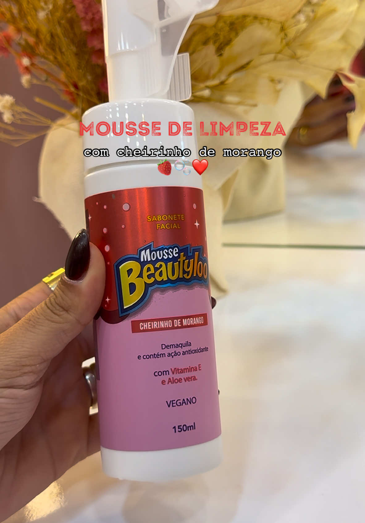 Mousse de limpeza facial com cheirinho de morango 🍓❤️🫧 #moussedelimpeza #cheirinhodemorango🍓 