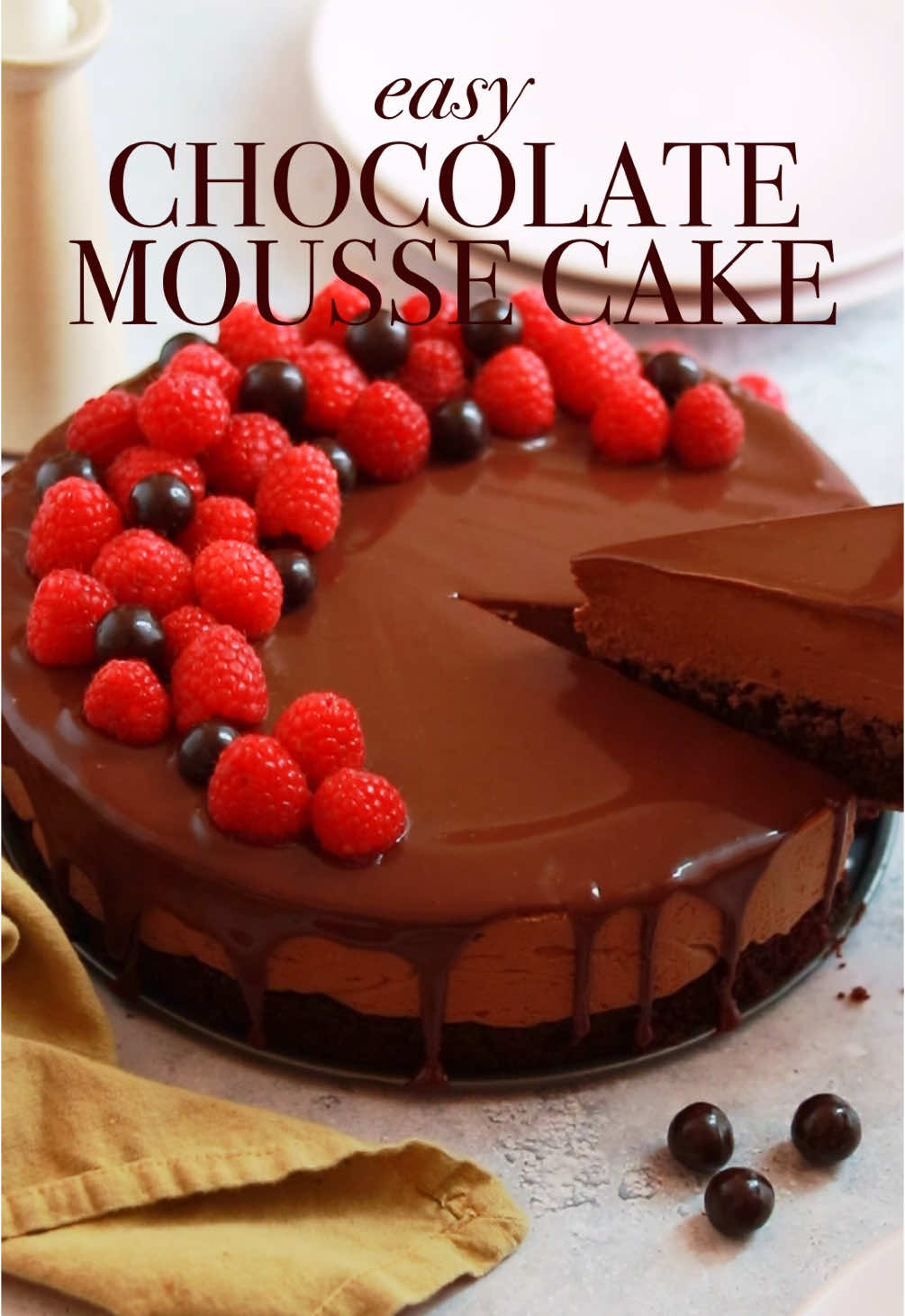 EASY CHOCOLATE MOUSSE CAKE 🤎 this cake looks and tastes like I ordered it from a patisserie and I can’t believe how easy it is to make! It’s a single layer of decadent chocolate cake + the simplest chocolate mousse recipe ever (no eggs!) that sets into a super rich and velvety texture + shiny ganache topping that is so fun to pour on. ⁣ ⁣ Recipe is linked in my bio + at sugarandsparrow.com/easy-chocolate-mousse-cake/⁣ ⁣ #chocolatemousse #moussecake #mousse #chocolatecake #chocolate #chocolateganache #dessertlovers #easydesserts #bakedfromscratch #baking #chocolatelover #cakesoftiktok