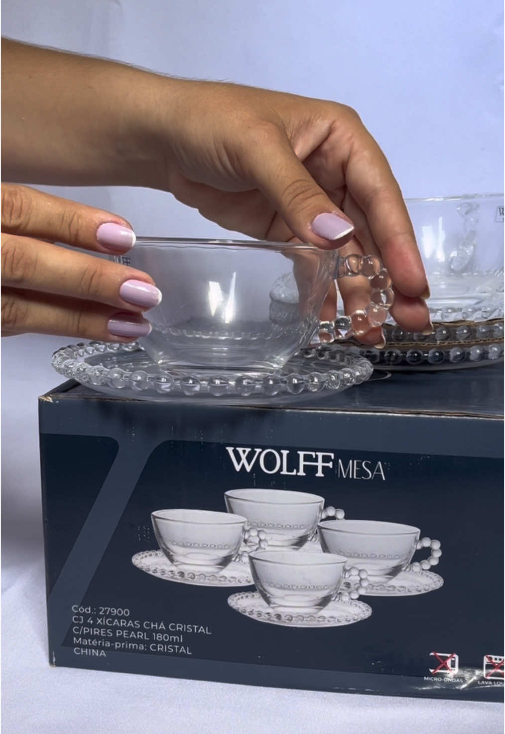 Parte 01 - Xícara C/ Pires Pearl Bolinha Wolff 180ml (Conjunto c/ 4 unidades) - Transparente ✨ #enxovaldecasanova #enxoval #fypp #foryou 