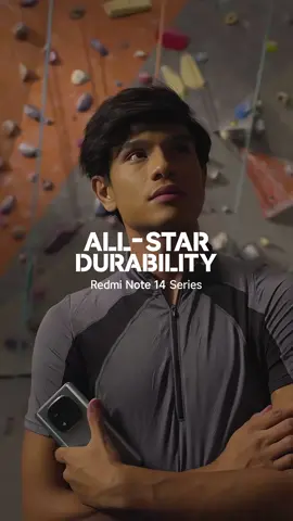 Every climb is a challenge, but the #RedmiNote14Series is up for it. 🧗‍♂️ Tough, dependable, and ready to conquer! #AllStarDurability