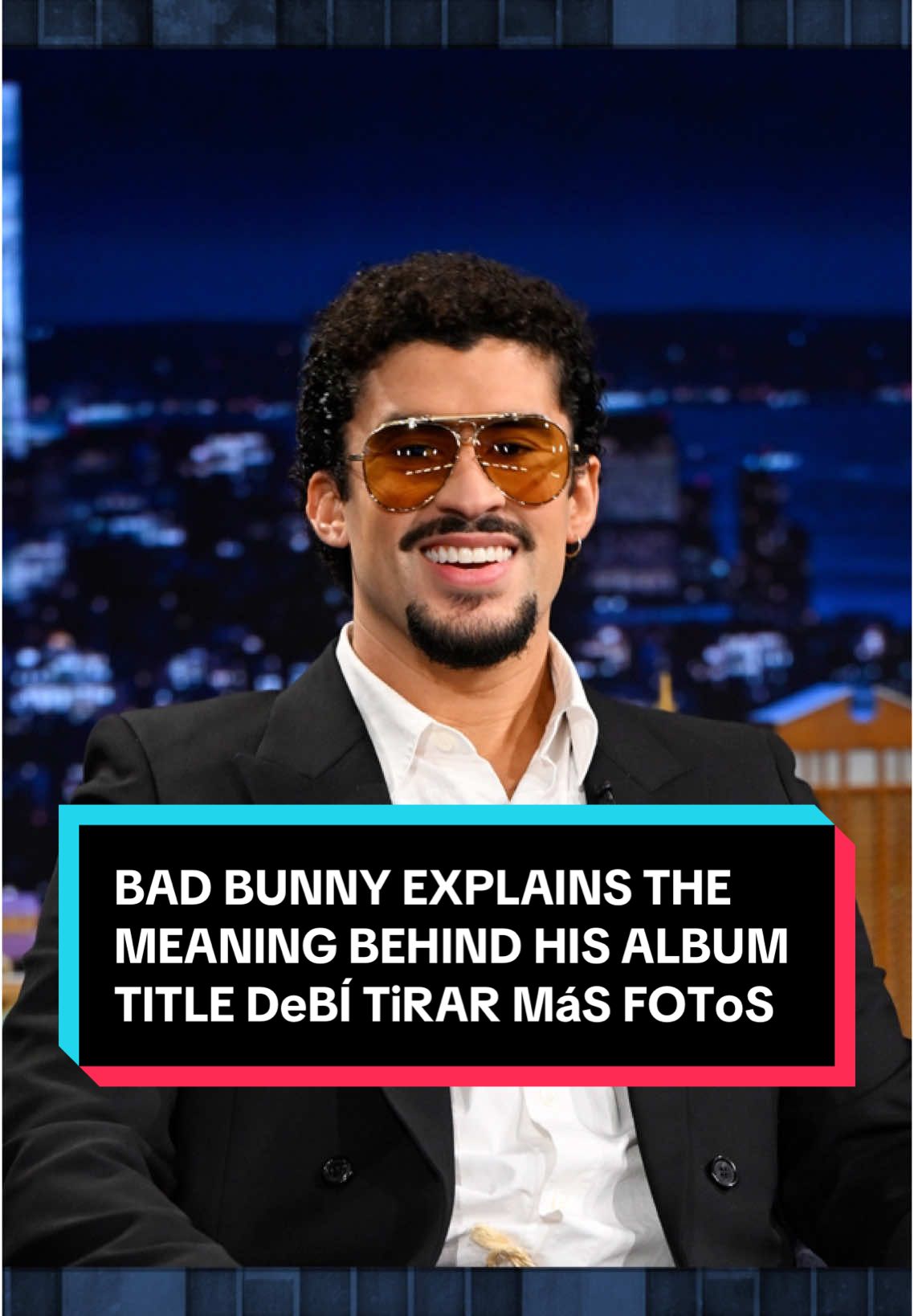 @Bad Bunny explains the meaning behind his album title DeBÍ TiRAR MáS FOToS, which translates to I Should’ve Taken More Photos. #BadBunnyOnFallon #FallonTonight #BadBunny #DeBÍTiRARMásFOToS #DTMF #JimmyFallon 