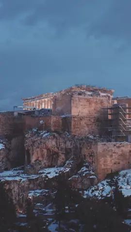 Parthenon at the Acropolis of Athens #greece #fyp #athens #parthenon #acropolis #snow #dji #nature #winter 