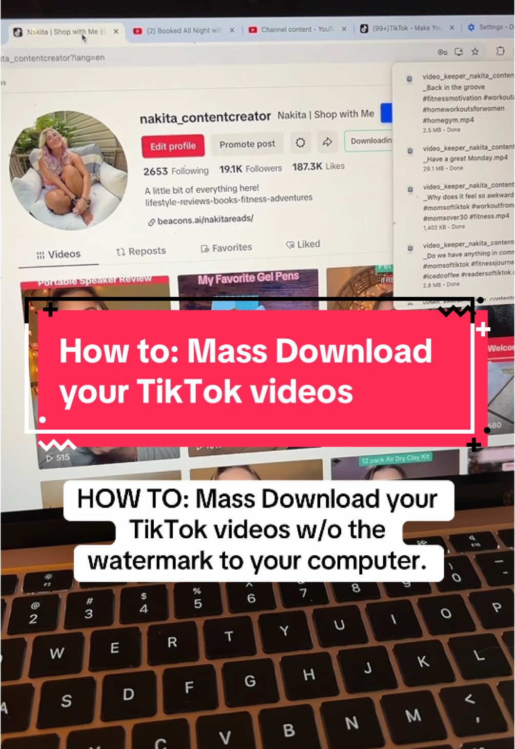 How to: download all of your TikTok videos to your computer in bulk!  Use the Google chrome extensions: TikTok Video Keeper or Mass TikTok Video Downloader. It took maybe 20-30 mins to download 1800 videos!  #tiktokban #massdownloadtiktok #howtodownloadtiktokvideo #howtodownloadyourtiktoks #tiktok 
