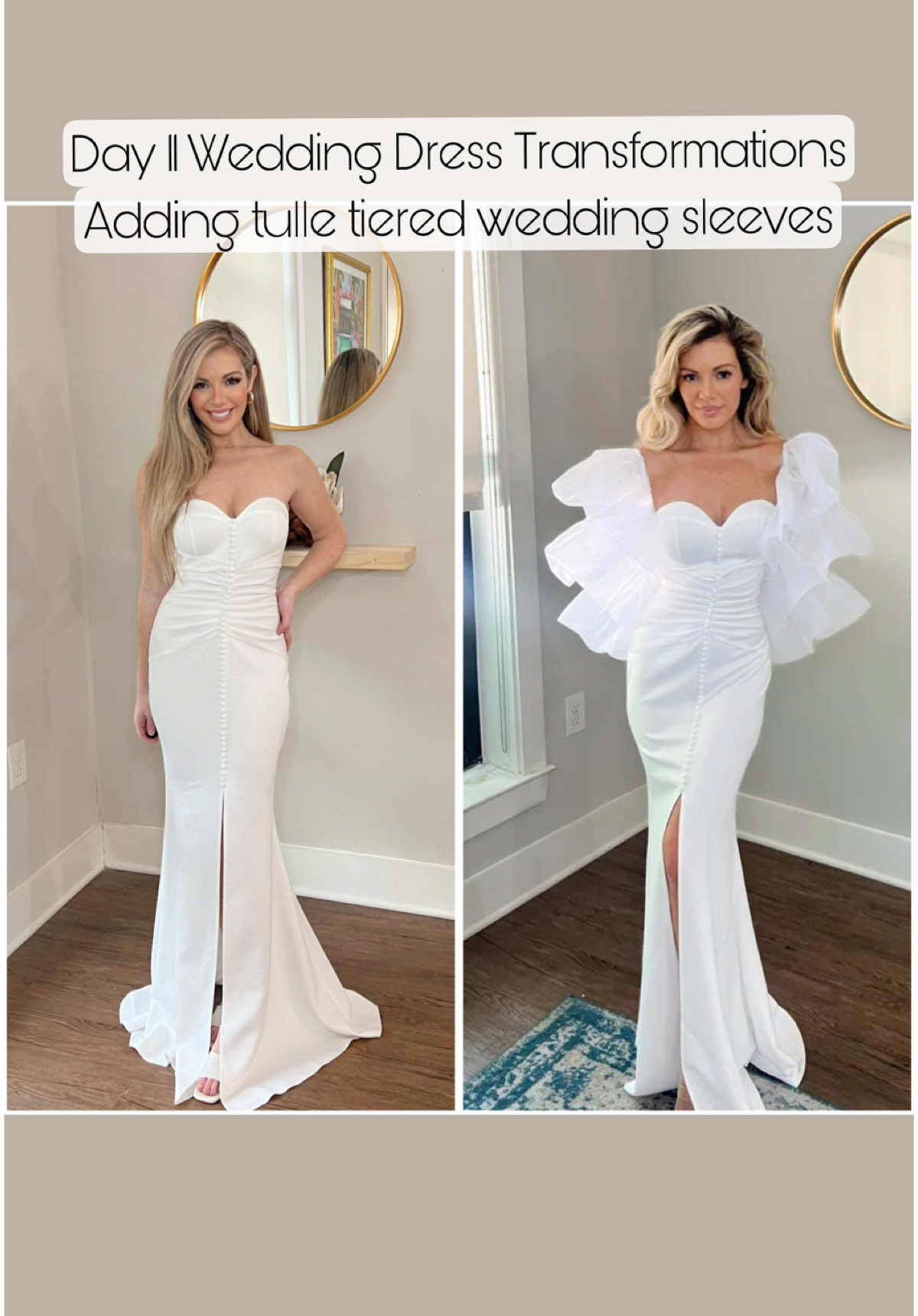 Love the look of wedding dress sleeves but don’t want to commit all night or can’t find the perfect style? Detachable tulle sleeves give you the best of both worlds—style and versatility! #fyp #fypシ #fashion #fashiontiktok #wedding #weddingtiktok #bride #bridal #bridetobe 