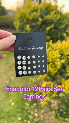 Enacolor Crystal Zircon Stud Earrings,✨💕12Pairs for you#earrings #fypシ゚ #fy #fyi #fyp #gifts 