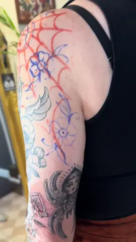Loved making this one for Ann last week 🕷️ 🐞 🌺 #spiderweb #tattoo #tattoos #sleevetattoo #fyp 