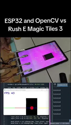 Repository: https://github.com/zhafarullah/Pianotilesrobot #PianoTilesRobot #enginering #robot #diyrobot #pianotiles #pianotilesrecord #fyp #fyppppppppppppppppppppppp #fypage  Welcome to the demo of my Piano Tiles Robot project! 🎹🤖 In this video, you'll see how the robot plays Piano Tiles/Magic Tiles as fast as possible without missing a beat. Using servo motors controlled by ESP32 and OpenCV, this robot consistently earns 3 crowns on almost every song. Project Overview - ESP32 and  OpenCV are used to control four servo motors. - A simple and cost-effective setup that simulates screen touches with aluminium foil-tipped straws. - The robot is designed to handle long-hold tiles with minimal delay. Components 1. 1 x ESP32 2. 4 x Micro Servo SG90 3. Straws with aluminium foil at the tips (to simulate touching the screen) 4. USB Module for external power For the best performance, we recommend using an external 5V 2A power supply for the servos. How It Works The robot detects piano tiles on the screen using OpenCV and sends signals to the servos to tap the corresponding tiles through the ESP32. It minimizes delay by using wired connections and avoids the need for additional sensors.  Pros - Affordable (under 100k IDR, excluding ESP32) - Minimal delay with cable connections - No additional sensors required - Handles long-hold tiles effectively - Simple programming Limitations - Unable to detect slide tiles in Magic Tiles 3 - Might miss touches if the game speed is too fast - Requires multiple USB cables for serial communication, screen mirroring, and servo power Follow the Project - GitHub Repository: https://github.com/zhafarullah/Pianotilesrobot - Check out the schematic and detailed setup instructions on GitHub! --- Thank you for watching! If you enjoyed the video or found it helpful, please give it a thumbs up , and leave a comment below if you have any questions or suggestions. Feel free to replicate or improve upon this project, and let me know your results!