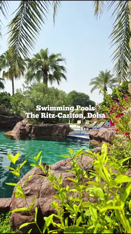 The main swimming pool area is surrounded by beautiful greenery, making it feel very resort like. The greenery is also the perfect background for taking family pictures! The pool area has comfortable modern loungers and day beds, perfect for those with little kids like us. 📍The Ritz-Carlton, Doha  - Main pool(featuring a waterfall) - Kids pool (with a slide!) - Outdoor hot tub - Ice plunge pool - Indoor hot tub - Indoor Olympic sized swimming pool #theritzcarlton  #theritzcarltondoha #doha #qatar #dohaqatar #dohahotel #familyfriendly #familyhotel #familyholiday #ritzcarlton #visitqatar #traveldoha #dohatiktok @The Ritz-Carlton 