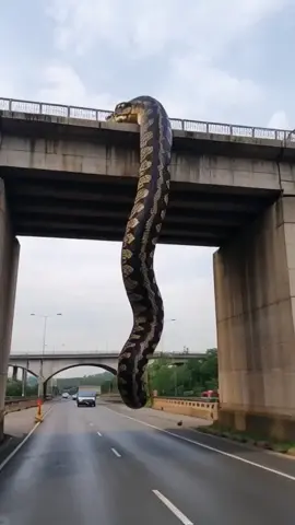 The drivers were terrified and honked their horns as hard as they could.##anaconda #anacondachallenge #biganaconda