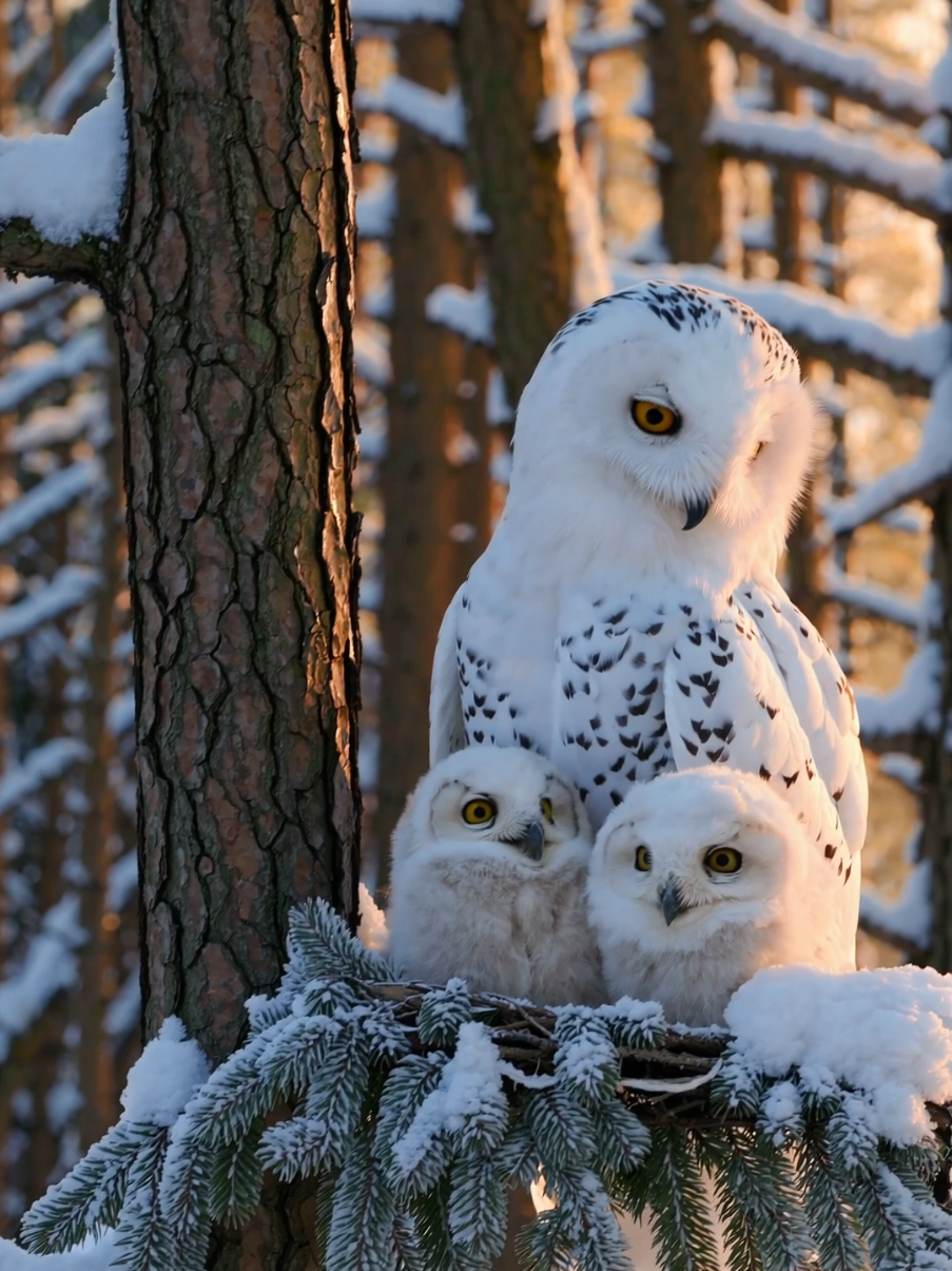 Snowy Owl momma and her Owlets 🫰 #snowyowl #Owl #owlets #owlet #nature #wildlife #beauty #mom