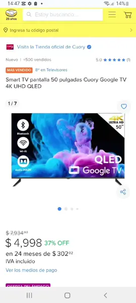 Smart TV pantalla 50 pulgadas Cuory Google TV 4K UHD QLED link en página de Facebook.  #tecnología #tv #descuento  #oferta 