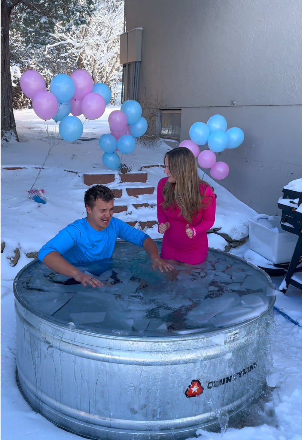 ITS A…. Who remembers this??!! 🩷🩵 #icequeen #icebath #genderreveal #genderrevealicebath #coldplunge #frozen #follow #funny #couple #random #winter #genderrevealparty 