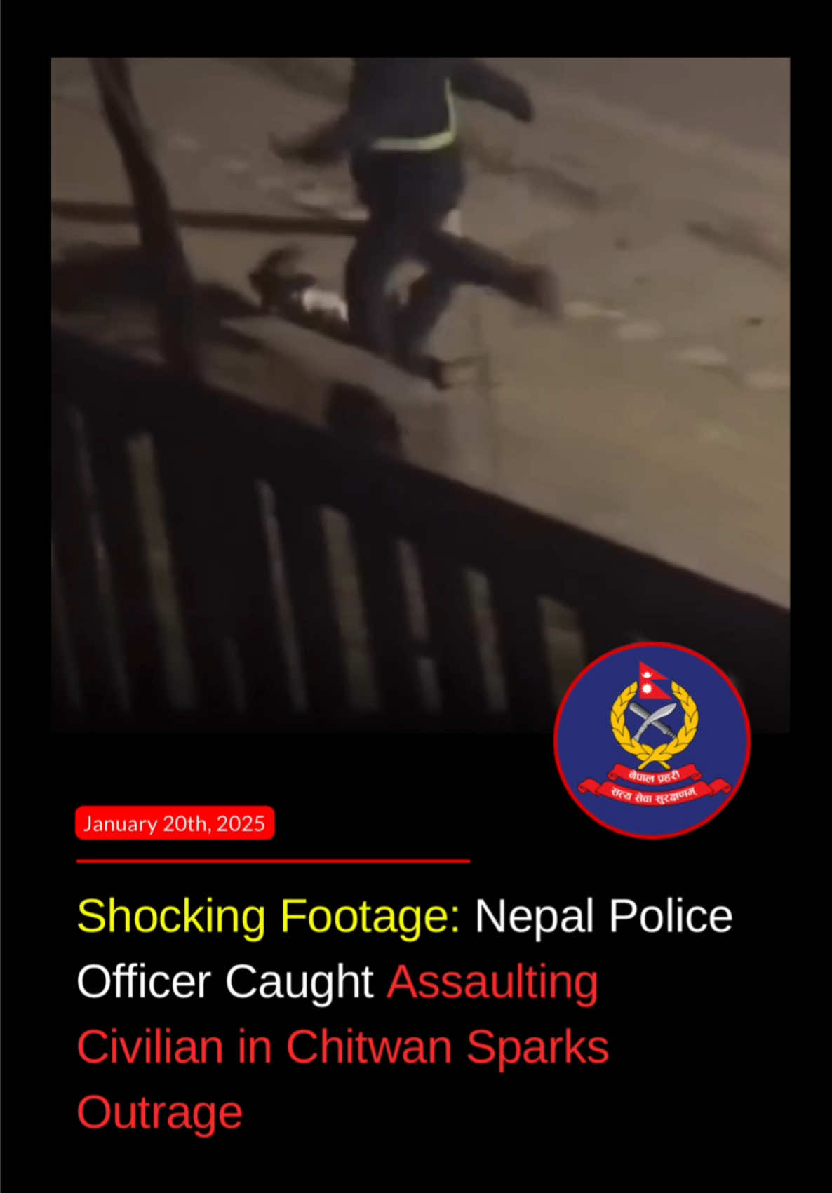 A viral video shows a Nepal Police officer allegedly assaulting a civilian in Chitwan over a verbal statement to call someone. The disturbing footage has sparked widespread outrage, with social media users demanding immediate accountability and a thorough investigation. What are your thoughts on this incident?  Stay connected with us @24ghantanepal for the latest updates—follow and turn on notifications to never miss out on breaking news and exclusive insights! #fyp #Nepal #news #24ghantanepal #NepalNews #ViralVideo