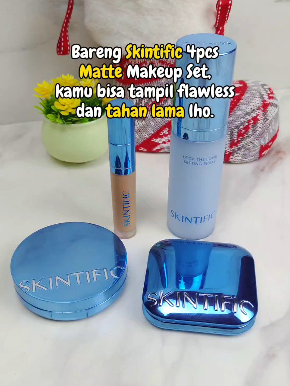 Skintific 4pcs Matte Makeup Set #skintific #cushion #powderfoundation #settingspray #concealer 