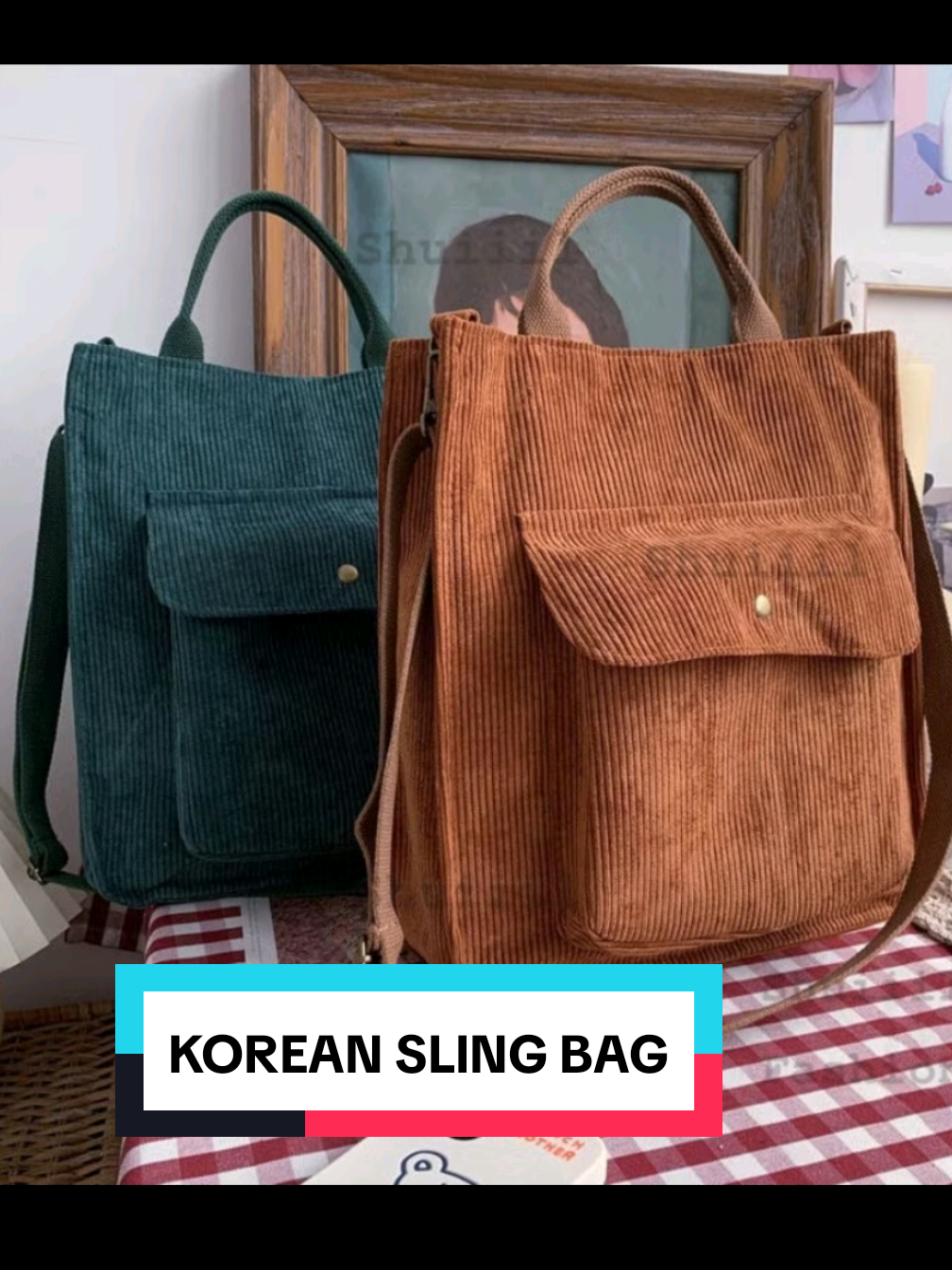 Canvas Corduroy Tote Bag With Zipper Retro Simple Bag For Men Women Student #Slingbag #koreanbag  #bag 