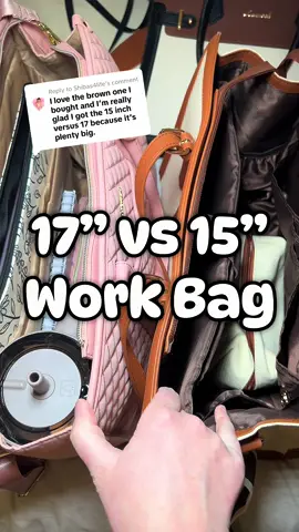 Replying to @Shibas4life Side by side of 17” vs. 15” for everyone asking!  #creatorsearchinsights #fyp #foryoupage #foryou #workbag #nurse #teacher #corporate 