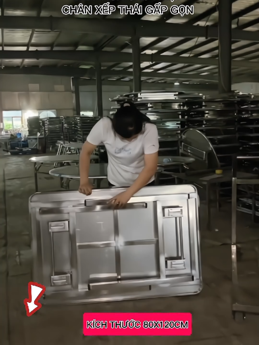 Bàn ăn inox chữ nhật chân xếp thái gấp gọn đa năng, mẫu mới 2025#giadung_giadinh01 #cuahangdodungnhabep1 