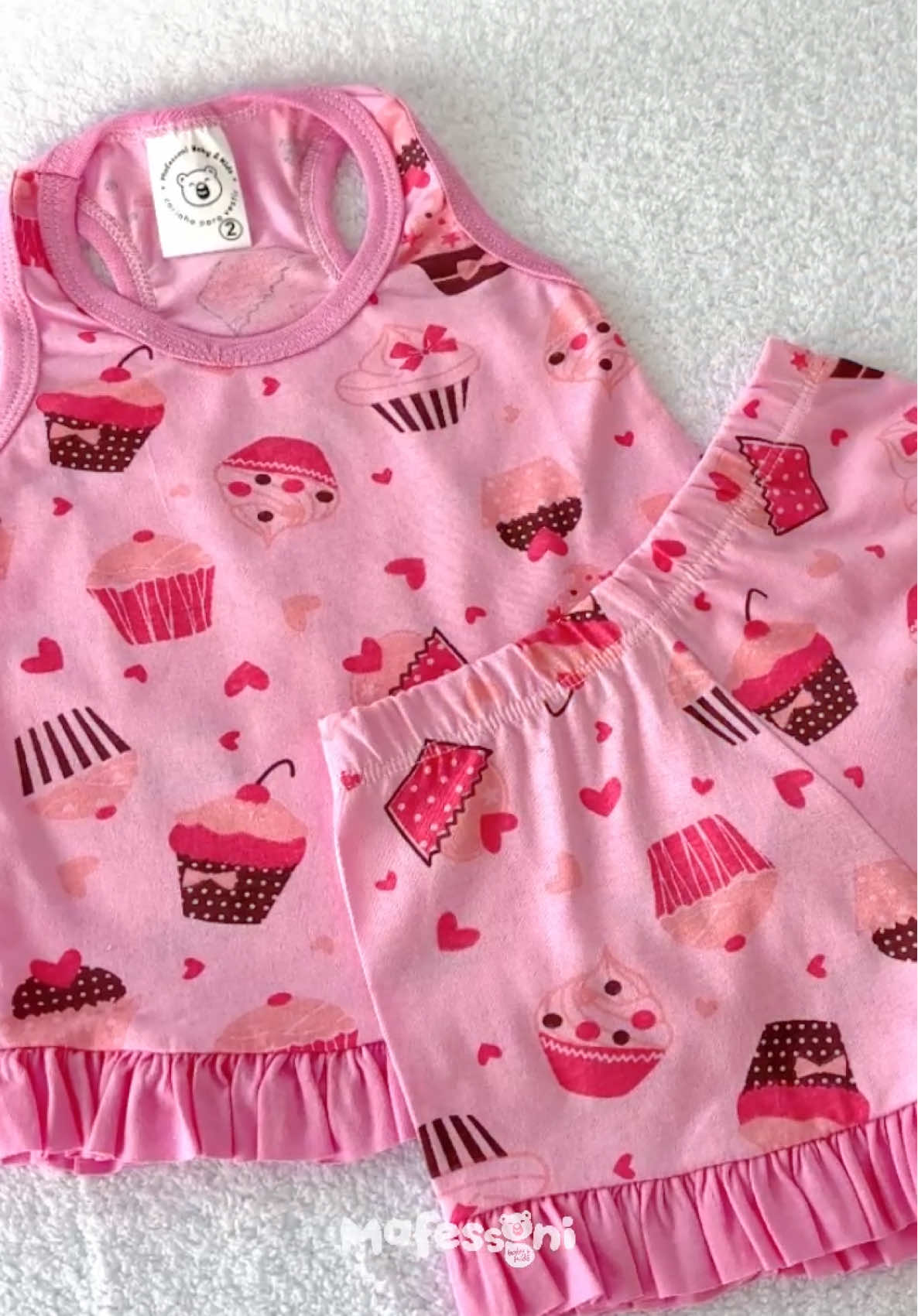 Pijama baby doll com babado, do jeito que as pequenas amam 🌙❤️ #pijamaverão #mafessoni #horadosono #confecção 