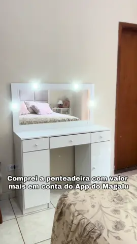 Penteadeira Camarim com espelho, led, 3 gavetas e 2 portas. @Lu do Magalu  #penteadeira #penteado #maquiagem #mulher #meninas #comprinhasshein #comprinhasshopee #magalu 