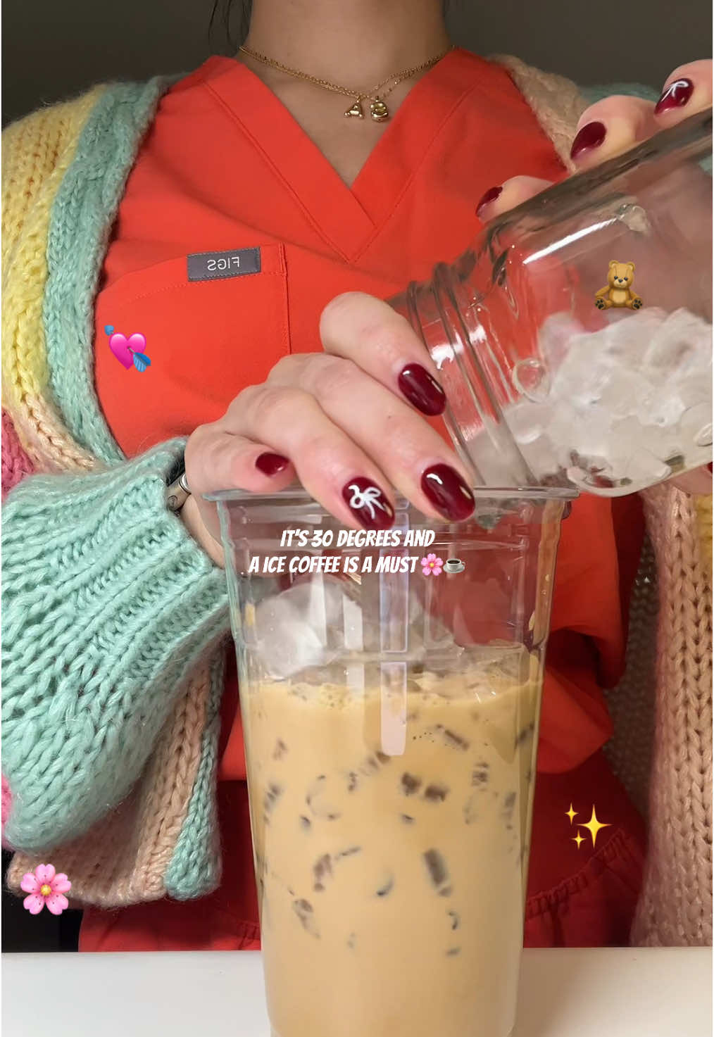 I’m kinda ready for warmer days 🥶🌸 happy Tuesday! Yall be safe!  #coffee#figs#figsscrubs#fyp#coffee#coffeetok#girlhoodaesthetic#medicalworker#medicalassistant#medicalassistantsoftiktok#icecoffee#nespresso#asmrsounds#makeacoffeewithme#athomecoffee#latinacontentcreator#healthcare#mornings 
