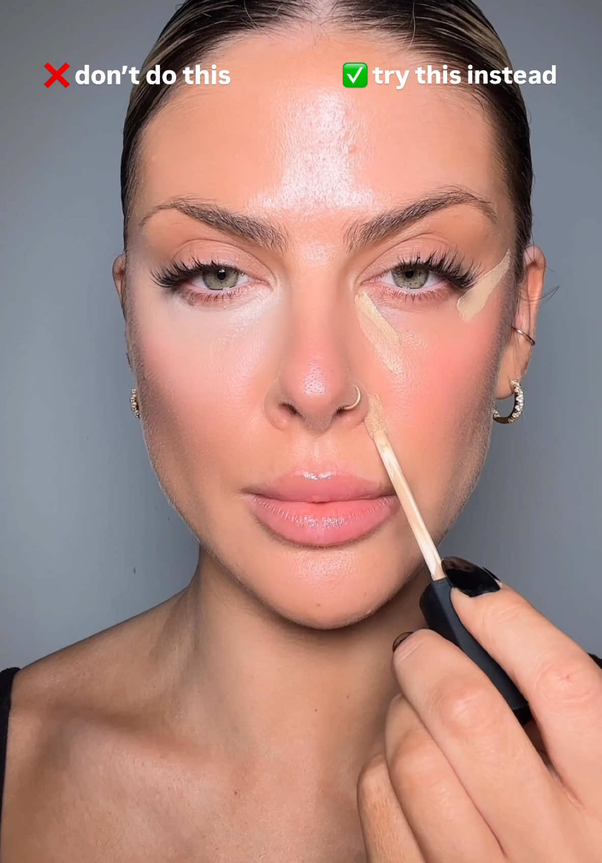 ❌ VS ✅ for concealer application - THE DIFFERENCE!!! @NARS Cosmetics concealer @YSL Beauty setting spray #makeup #makeuptips #makeuphacks #makeuplook #concealer #nars #yslbeauty #makeuptutorial 