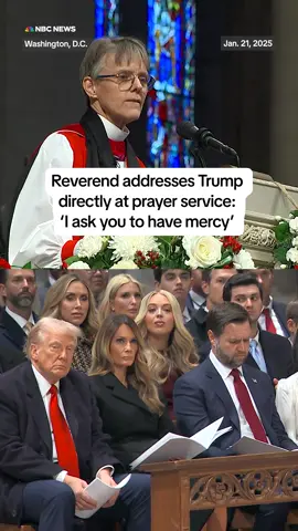 President Donald Trump attends a national prayer service at the National Cathedral, where Episcopal Right Reverend Budde addresses him directly.
