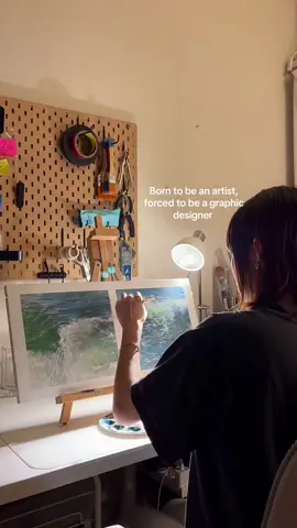 The Artist to Graphic Designer pipeline is so real but let me tell you its not as bad as they make it out to be. I love what I do, and I love that I still get to make art. Being a designer really opened up new opportunities for me, and I’m creating in ways I wasn’t able to before 🙂‍↕️ #artist #graphicdesign #painting #artstudent #hobby #art 