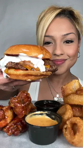 Smash burger with onion rings and orange chicken wings ❤️ #burger #onionrings #mukbang #crunchy #mukbangasmr #eating #asmreating #Foodie #foodtiktok #crunchysounds #asmrfood #crunchyasmr #eat #asmrsounds #foodtiktok #eatingshow #hungrytiktok #eatingshowasmr #muckbang #fyp #fypシ  #foryourpage 