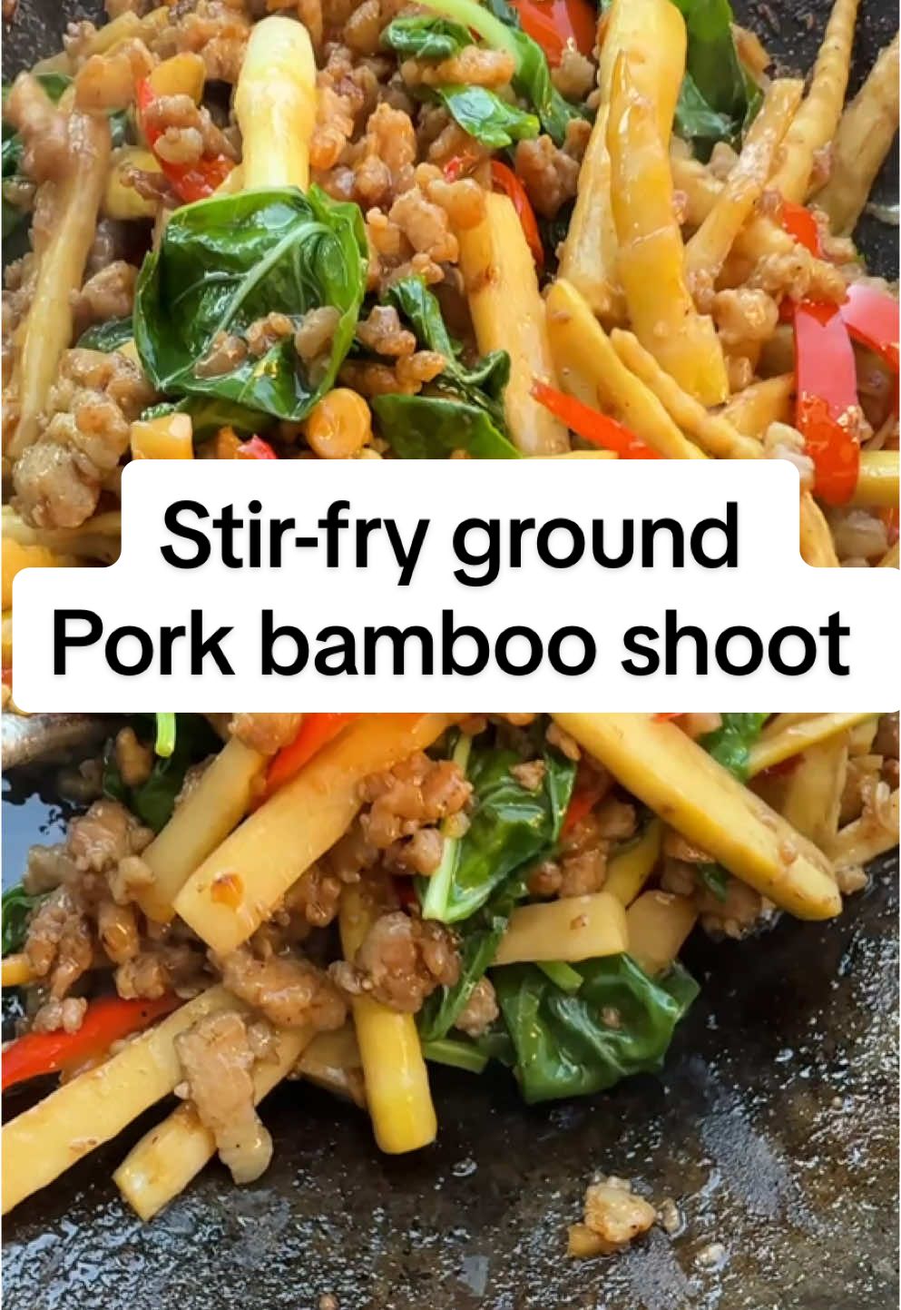 របៀបឆាតាពាំងសាច់ជ្រូក Stir-fry ground pork with bamboo shoot . Ingredients: 1 pound ground pork or your choice of meat. 1 small bag bamboo shoot. 2 Fresno chili 🌶️  A bundle of fresh basil. 6 or more chopped garlic. Stir-fry Sauce Ingredients: 1 tsp sesame seed oil. 2 tbsp oyster sauce. 1/2 tsp black pepper. A dash of MSG ( optional). 2 tsp fish sauce. 2 tsp sugar. Taste and adjust to your preference. Serve with steamed rice. #fyp #homecooking #Recipe #cambodianfood #healthyeating #homecooking 