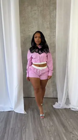 Wesley Pin Stripe Collared Top & Shorts SET💕🍬🎀✨ at edgebyks.com #fyp #edgebyks #pinkset #collardshirt #pinstripe 