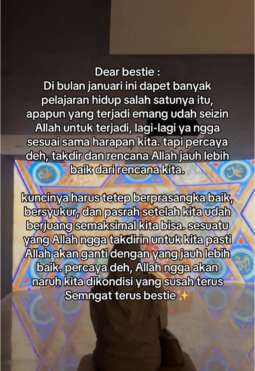 Dear bestie : kuncinya harus tetep berprasangka baik, bersyukur, dan pasrah setelah kita udah berjuang semaksimal kita bisa. sesuatu yang Allah ngga takdirin untuk kita pasti Allah akan ganti dengan yang jauh lebih baik. percaya deh, Allah ngga akan naruh kita dikondisi yang susah terus  #fyppppppppppppppppppppppp #fypシ゚viral #trend #dearbestfriend #fypシ゚ #fypp #besties4life #sahabat #friends #fy #xyzbca #bestie #bestfriend #bestiegoals #bestievibesonly #bestiee  