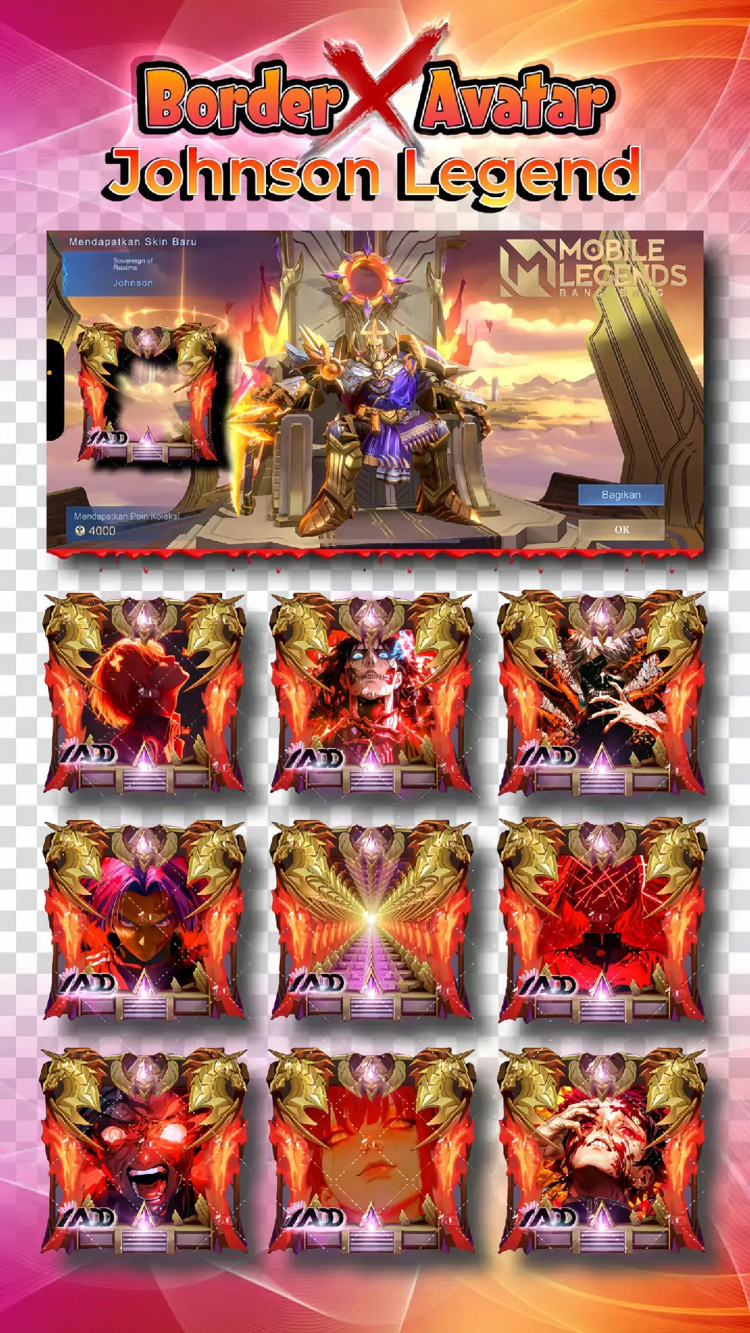 Part I : 😍 PP Avatar for Border Johnson Legend, Beberapa File bisa kamu ambil di Saluran Wa Channel admin, cek Link di bio yaa... ❤️‍🔥😍🥰 jangan lupa support! (full watermark)  #avatarxborder #ppavatarmlbb #borderavatarmlbb #mobilelegends #MobileLegendsBangBang #MLBB #mlbbไทยลาว #MLBBCREATOR #mlbbedits #naddnitnot #fyp #foryoupage #