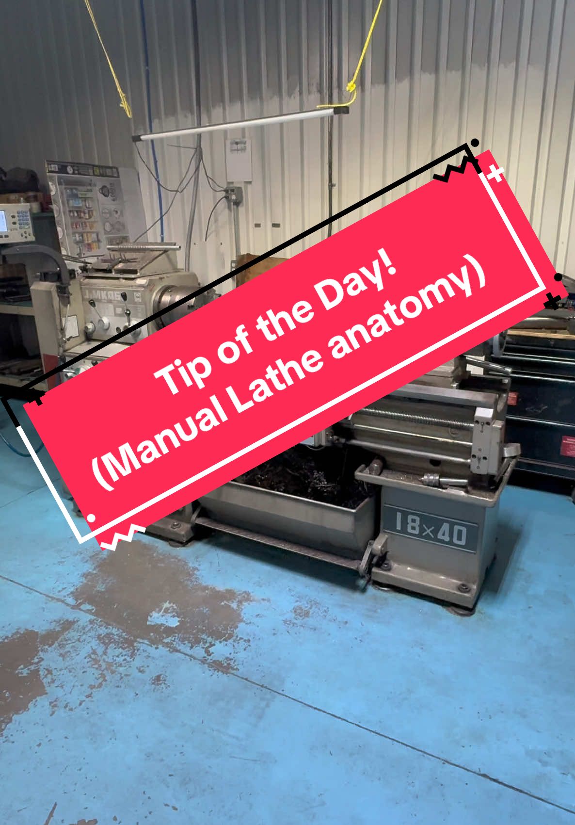 Manual Lathe Anatomy- Tip of the Day! All lathes are slightly different but same same.  #manual #manuallathe #machining #tipoffheday #howtotiktok #machinisttiktok #machinist #lathe #spindle #fyp 