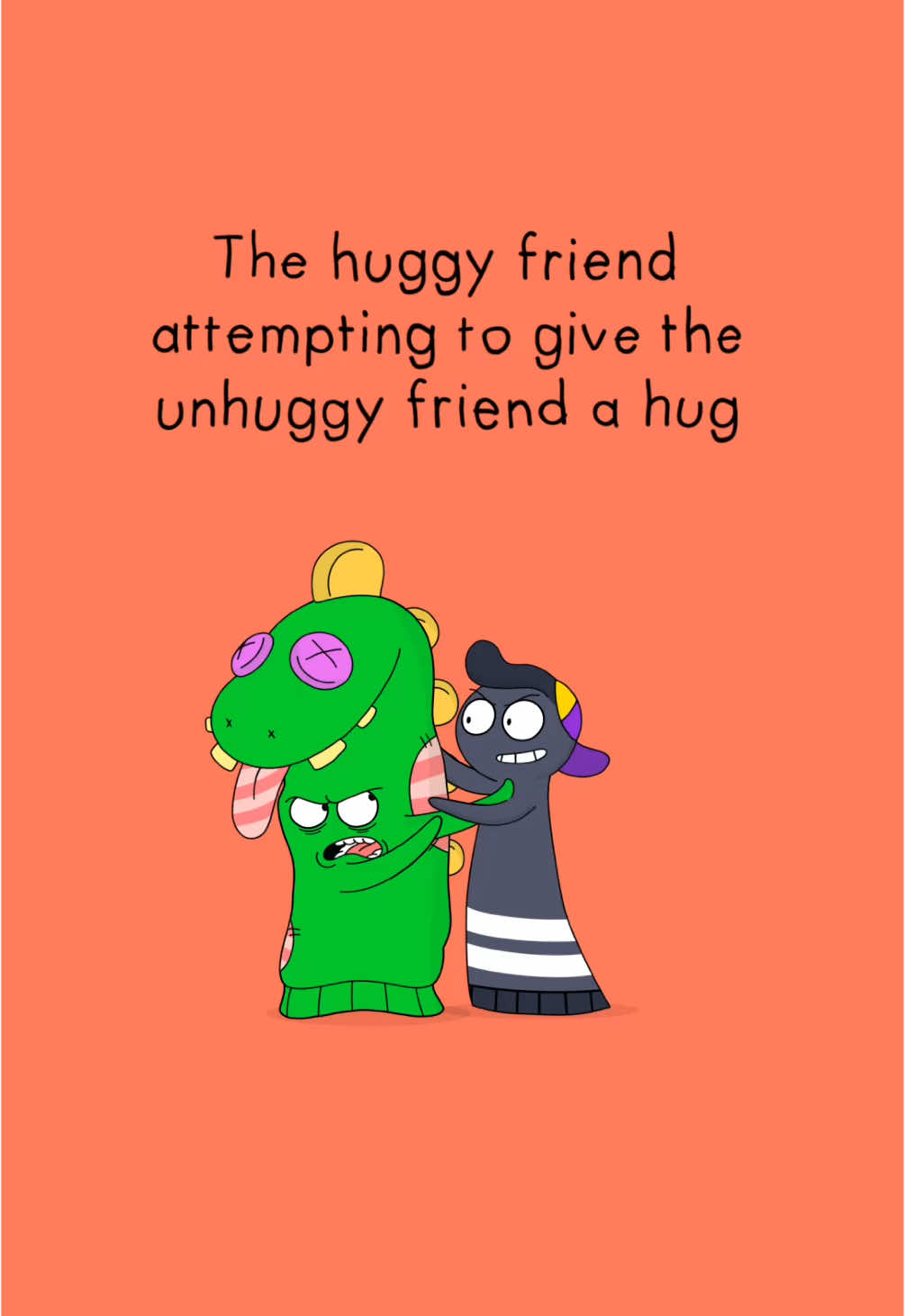 Happy national hugging day! Here’s a fun fact: Freddy needs 10 minutes of hugs per day while Grumpet makes you sign a personal space contract in order to be within 4 feet of him. #funny #animation #funnyanimation #relatable #meme #hugs #nationalhuggingday
